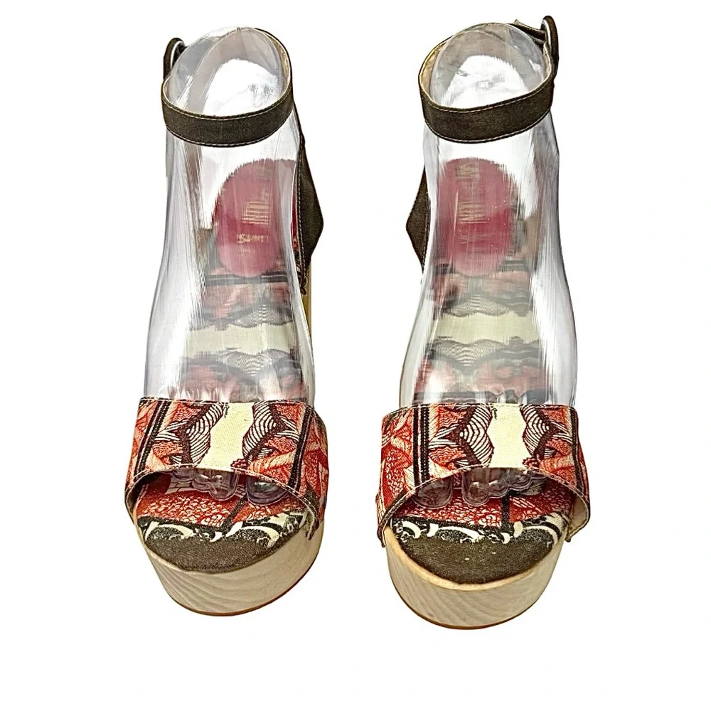 Save The Queen Multicolor Cotton Platform Sandals EU 38 US 7.5 Made in Italy